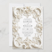 Invitation Mariage Code QR Élégant Vintage Embossé Baroque (Devant)
