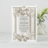 Invitation Mariage Code QR Élégant Vintage Embossé Baroque (Debout devant)