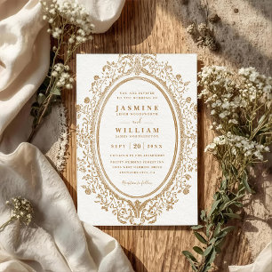 Invitation Mariage Code QR Élégant Vintage Fleurs Baroques