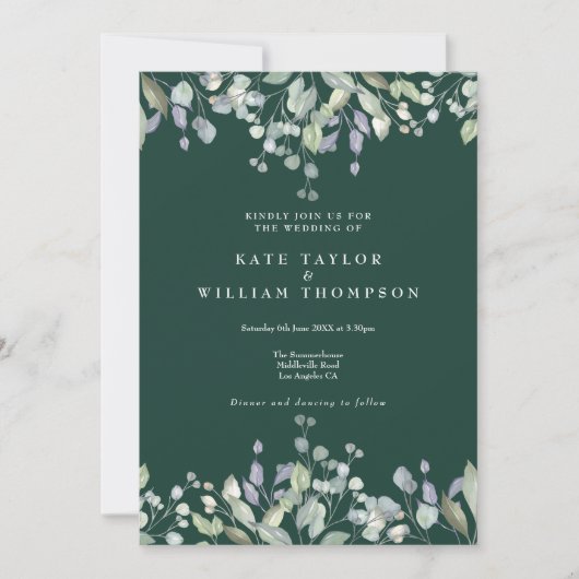Invitation Mariage Code QR Émeraude Floral Vert de Lilac (Devant)
