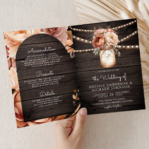 Invitation Mariage Code QR en Bois Pot Mason Floral en Terrac