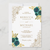 Invitation Mariage Code QR en Dentelle de Blanc et Vert Emera (Devant)