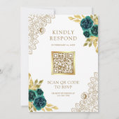 Invitation Mariage Code QR en Dentelle de Blanc et Vert Emera (Dos)