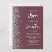 Invitation Mariage Code QR en écriture Burgundy Silver Glitte (Devant)