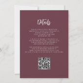 Invitation Mariage Code QR en écriture Burgundy Silver Glitte (Dos)