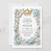 Invitation Mariage code QR en relief Hydrangeas bleu poussiér (Devant)