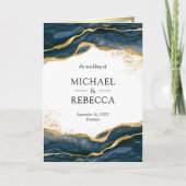 Invitation Mariage Code QR Encre Abstraite Bleu Nuit Or (Devant)