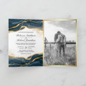 Invitation Mariage Code QR Encre Abstraite Bleu Nuit Or (Intérieur)
