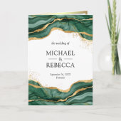 Invitation Mariage Code QR Encre Abstraite Or Vert Émeraude (Devant)