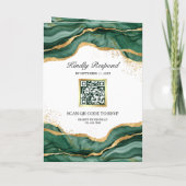 Invitation Mariage Code QR Encre Abstraite Or Vert Émeraude (Dos)