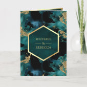 Invitation Mariage Code QR Encre Fluide Abstraite Vert Bleu O (Devant)