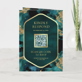 Invitation Mariage Code QR Encre Fluide Abstraite Vert Bleu O (Dos)