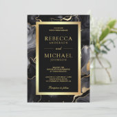 Invitation Mariage Code QR Encre Fluide Or Noir (Debout devant)