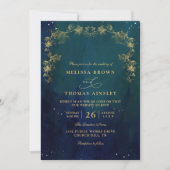 Invitation Mariage Code QR Envoûtant Bleu Marine et Vert (Devant)