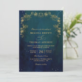 Invitation Mariage Code QR Envoûtant Bleu Marine et Vert (Debout devant)
