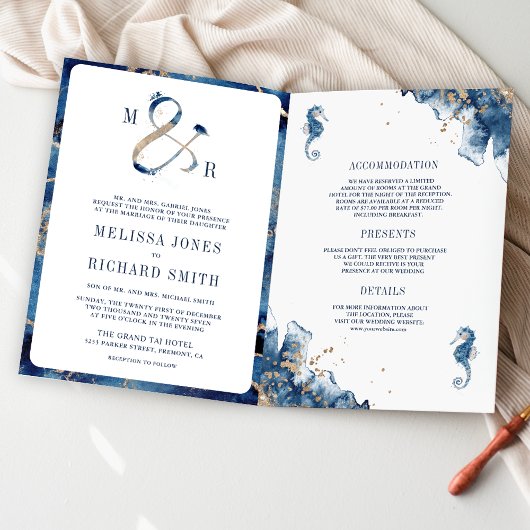 Invitation Mariage Code QR Esperluette Monogramme de la Marin