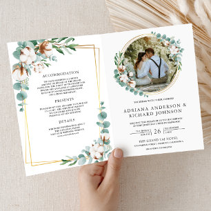 Invitation Mariage Code QR Eucalyptus Coton Or Rustique