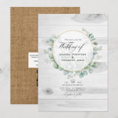 Invitation Mariage Code QR Eucalyptus Grange de Campagne Rust (Devant / Derrière)
