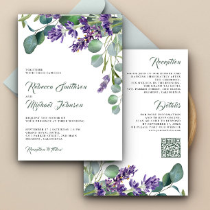 Invitation Mariage Code QR Eucalyptus Lavande Rustique