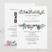 Invitation Mariage code QR Eucalyptus Verdure Violette (Devant / Derrière)