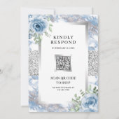 Invitation Mariage Code QR Fleur Bleue Poussière Argentée Mar (Dos)