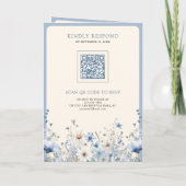 Invitation Mariage Code QR Fleur de Boho Bleu Poussiéreux (Dos)