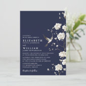 Invitation Mariage Code QR Fleur de Chinoiserie Bleu Marine (Debout devant)