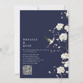 Invitation Mariage Code QR Fleur de Chinoiserie Bleu Marine (Dos)