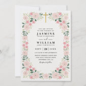 Invitation Mariage code QR Fleur délicate embossée ornée (Devant)