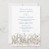 Invitation Mariage Code QR Fleur Sauvage Rose Pâle Bleu Pouss (Devant)