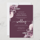 Invitation Mariage Code QR Fleurs Argent Mauve (Devant)