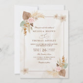 Invitation Mariage Code QR Fleurs Bohème Aquarelle Beige (Devant)