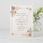 Invitation Mariage Code QR Fleurs Bohème Aquarelle Beige (Debout devant)
