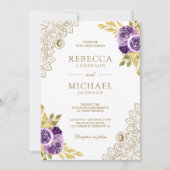 Invitation Mariage Code QR Fleurs Dentelle Violet Poussiéreux (Devant)