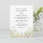 Invitation Mariage Code QR Fleurs Sauvages Élégant Moderne Bu (Debout devant)