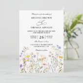Invitation Mariage Code QR Fleurs Sauvages Élégant Moderne Bu (Debout devant)