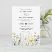 Invitation Mariage Code QR Fleurs Sauvages Élégant Moderne Bu (Debout devant)