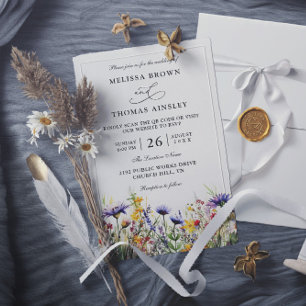 Invitation Mariage Code QR Fleurs Sauvages Élégant Moderne Bu