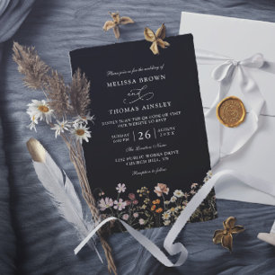 Invitation Mariage Code QR Fleurs Sauvages Élégant Moderne Bu