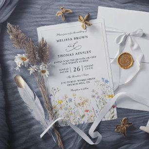 Invitation Mariage Code QR Fleurs Sauvages Élégant Moderne Bu