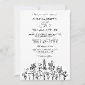 Invitation Mariage Code QR Fleurs Sauvages Élégant Moderne Bu (Devant)