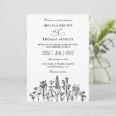 Invitation Mariage Code QR Fleurs Sauvages Élégant Moderne Bu (Debout devant)