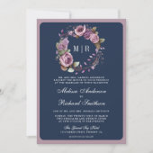 Invitation Mariage Code QR Fleurs Violet Poussiéreux Rustique (Devant)
