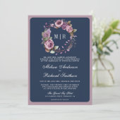 Invitation Mariage Code QR Fleurs Violet Poussiéreux Rustique (Debout devant)