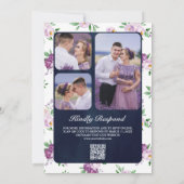 Invitation Mariage Code QR Fleurs Violettes Rustiques Bleu Nu (Dos)