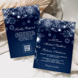 Invitation Mariage Code QR Flocons de Neige Merveilleux Hiver
