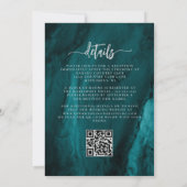 Invitation Mariage Code QR Floral Argent Bleu Canard Élégant (Dos)