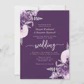 Invitation Mariage Code QR Floral Argent Lilas Pourpre (Devant)