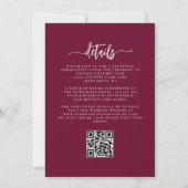 Invitation Mariage Code QR Floral Argent Rouge Bourgogne (Dos)