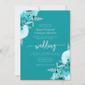 Invitation Mariage Code QR Floral Argent Turquoise (Devant)
